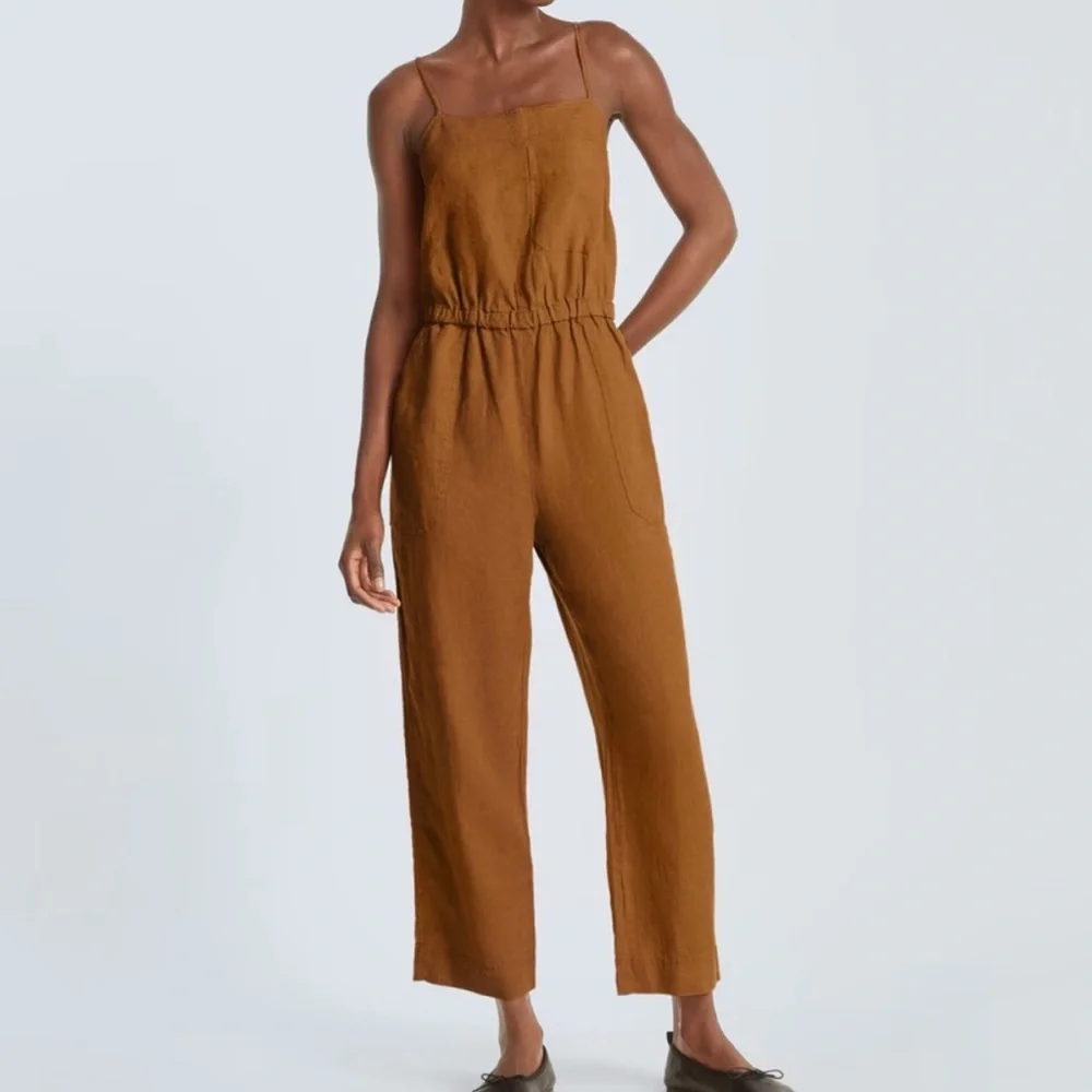 Everlane The Linen Shoestring Jumpsuit Tawny Brown 100% Linen Size S